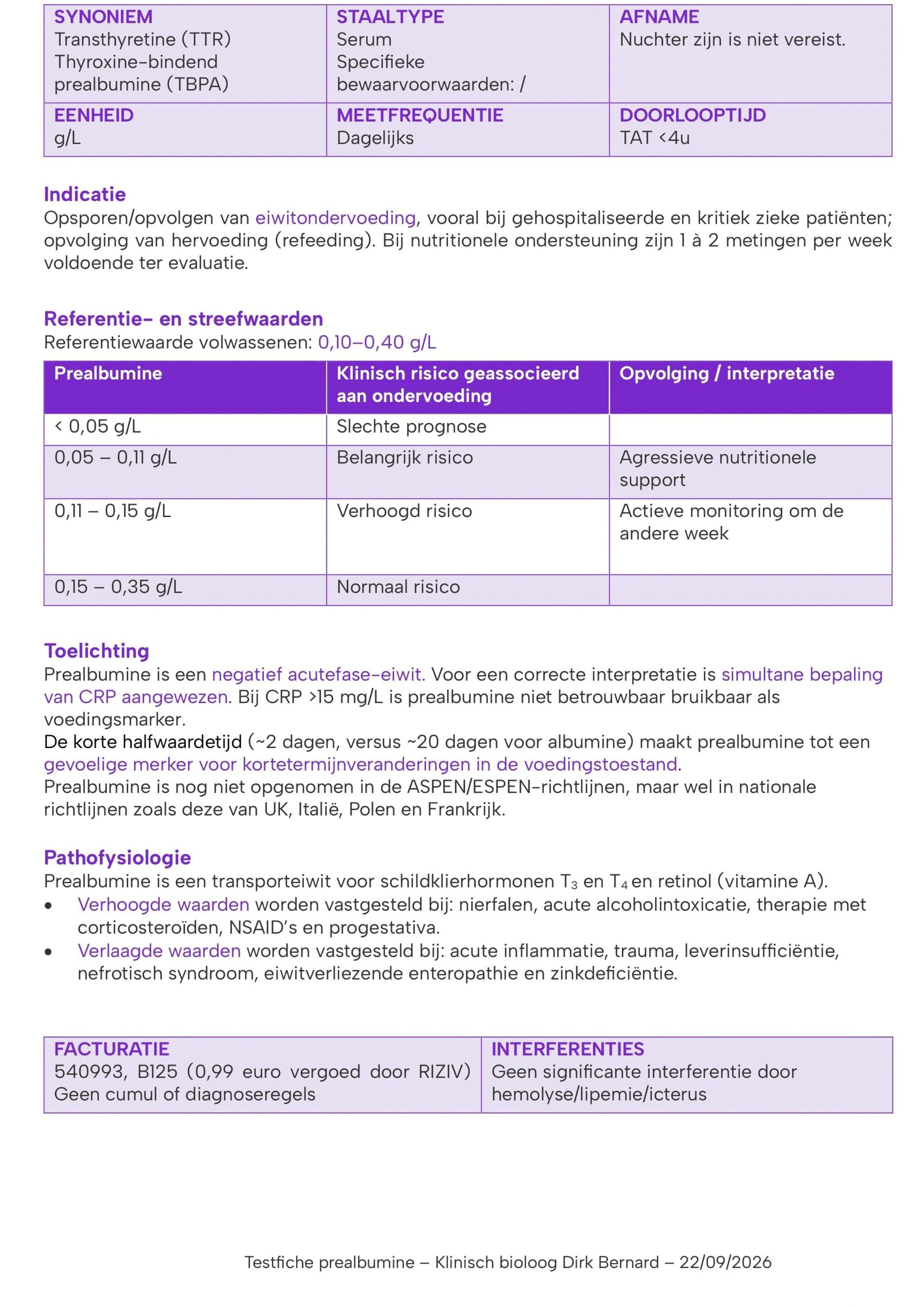 Testfiche prealbumine